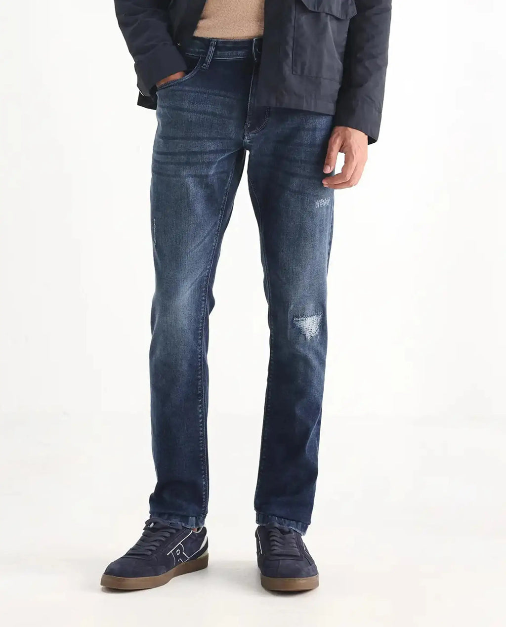 Rare Rabbit Men's Lormes Light Blue Cotton Plain Hawk Slim Fit Jeans