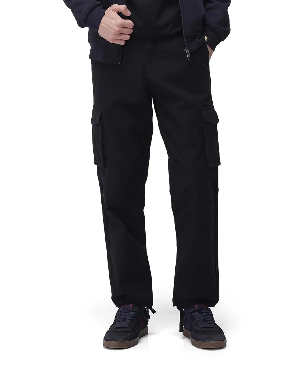 Rare Rabbit Men's Maks Black Cotton Plain Regular Fit Trouser
