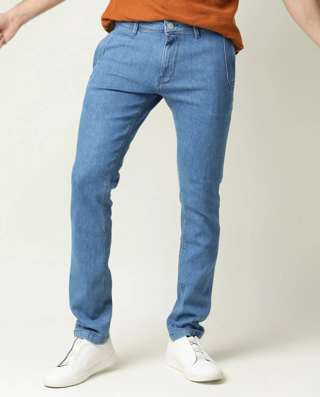Rare Rabbit Men's Midtas Blue Cotton Plain Hawk Slim Fit Jeans