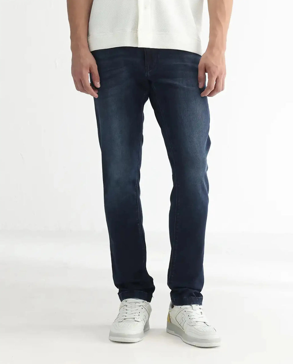 Rare Rabbit Men's Oeko Navy Cotton Plain Hawk Slim Fit Jeans