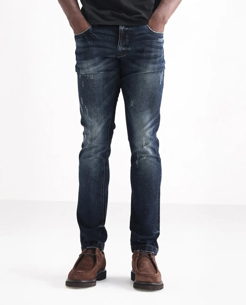 Rare Rabbit Men's Parle Navy Cotton Plain Hawk Slim Fit Jeans