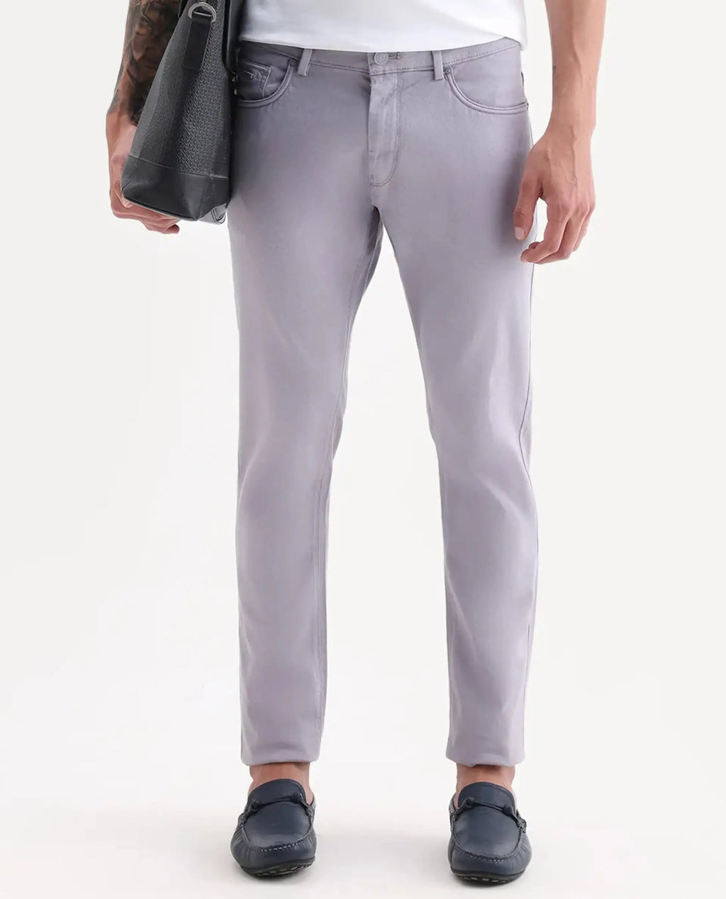 Rare Rabbit Men's Poke Light Purple Cotton Plain Regular Fit Trouser