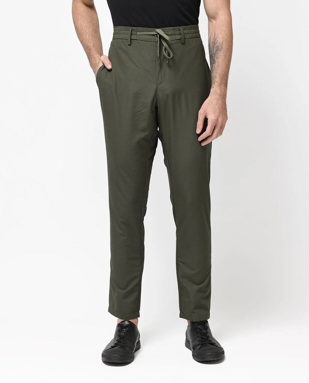 Rare Rabbit Men's Saco Olive Polyester Checked Print Regular Fit Trouser