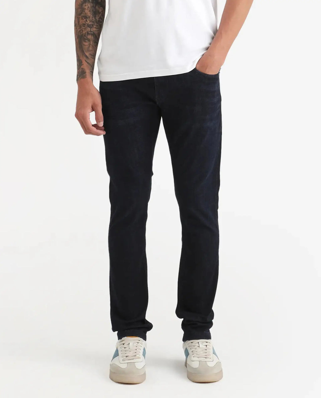 Rare Rabbit Men's Sain Navy Cotton Plain Hawk Slim Fit Jeans