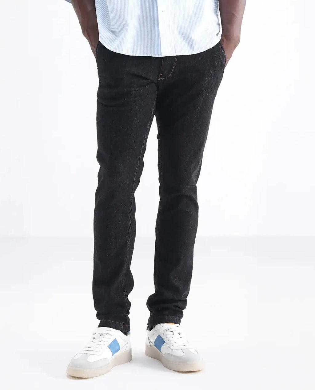 Rare Rabbit Men's Shooter Black Cotton Plain Hawk Slim Fit Jeans