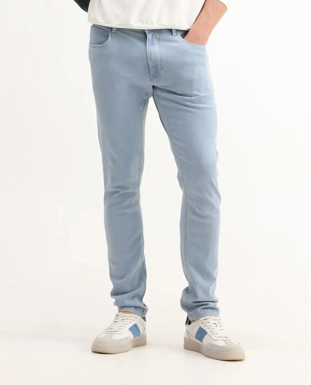 Rare Rabbit Men's Toke Light Blue Cotton Plain Hawk Slim Fit Jeans