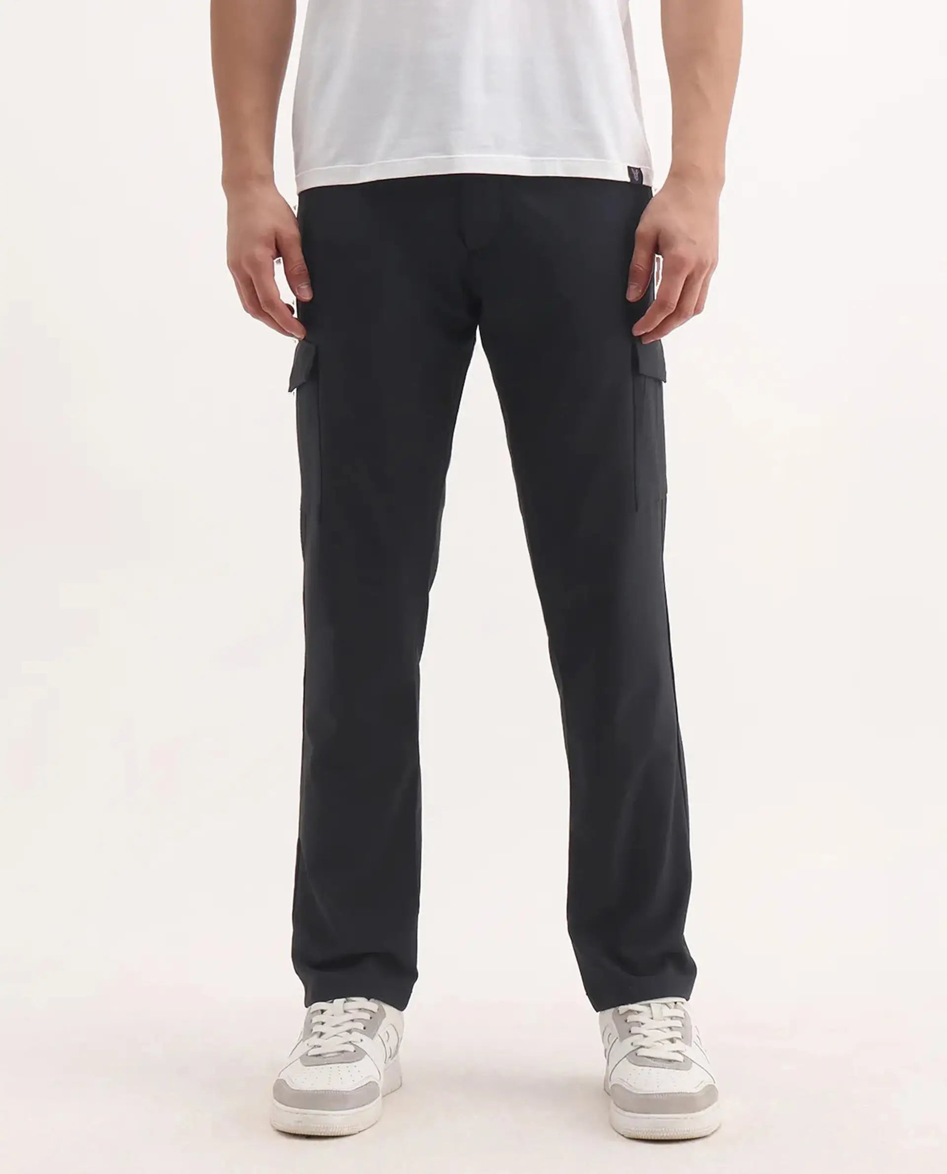 Rare Rabbit Men's Traco Black Cotton Plain Regular Fit Trouser