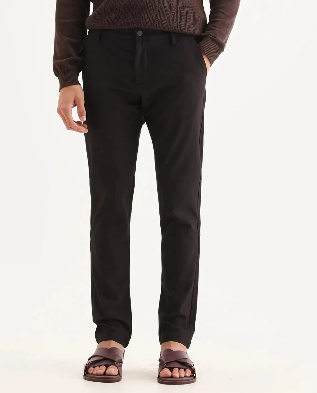 Rare Rabbit Men's Traveller Maroon Solid Mid-Rise Regular Fit Trouser