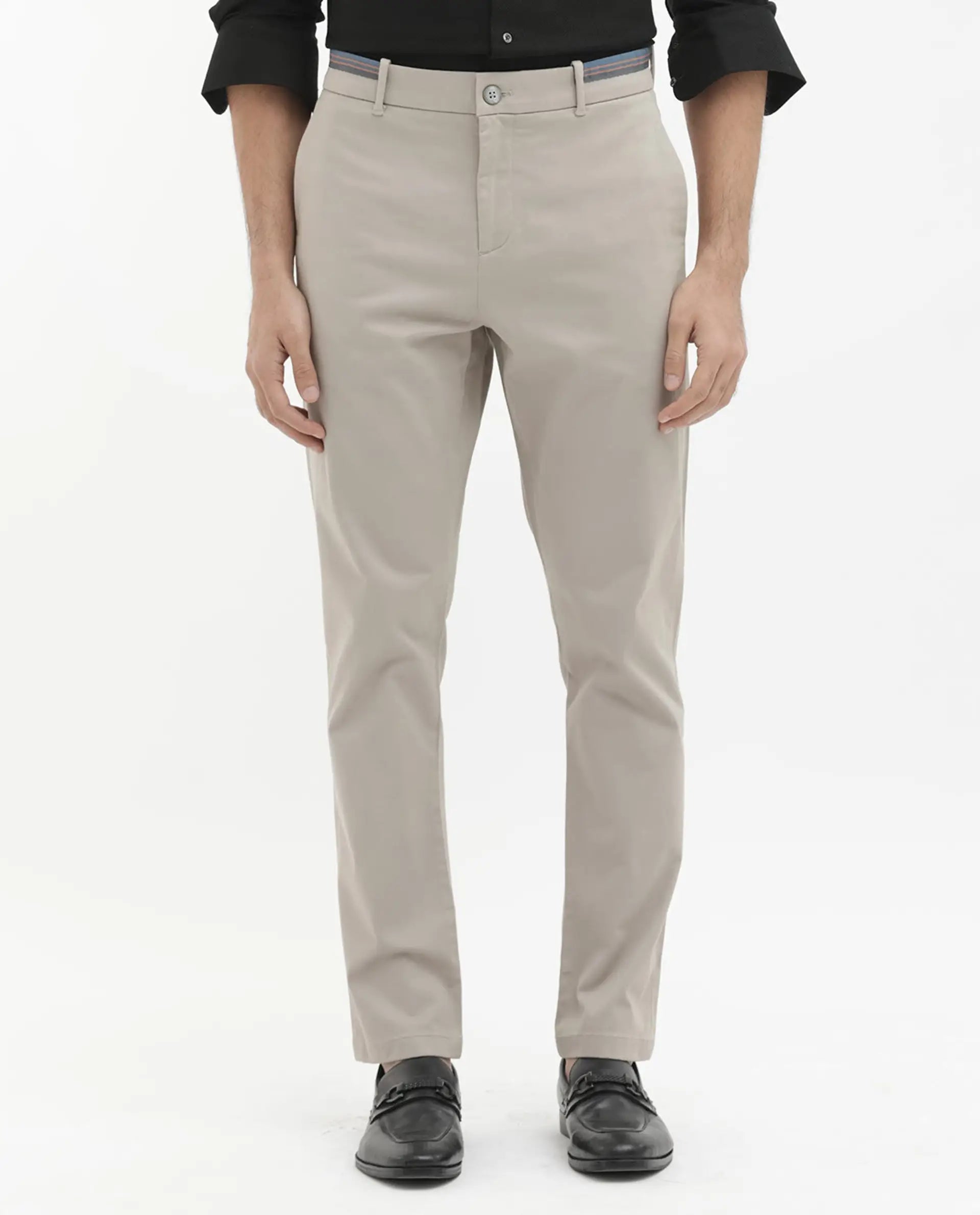 Rare Rabbit Men's Trello Beige Cotton Blend Plain Regular Fit Trouser