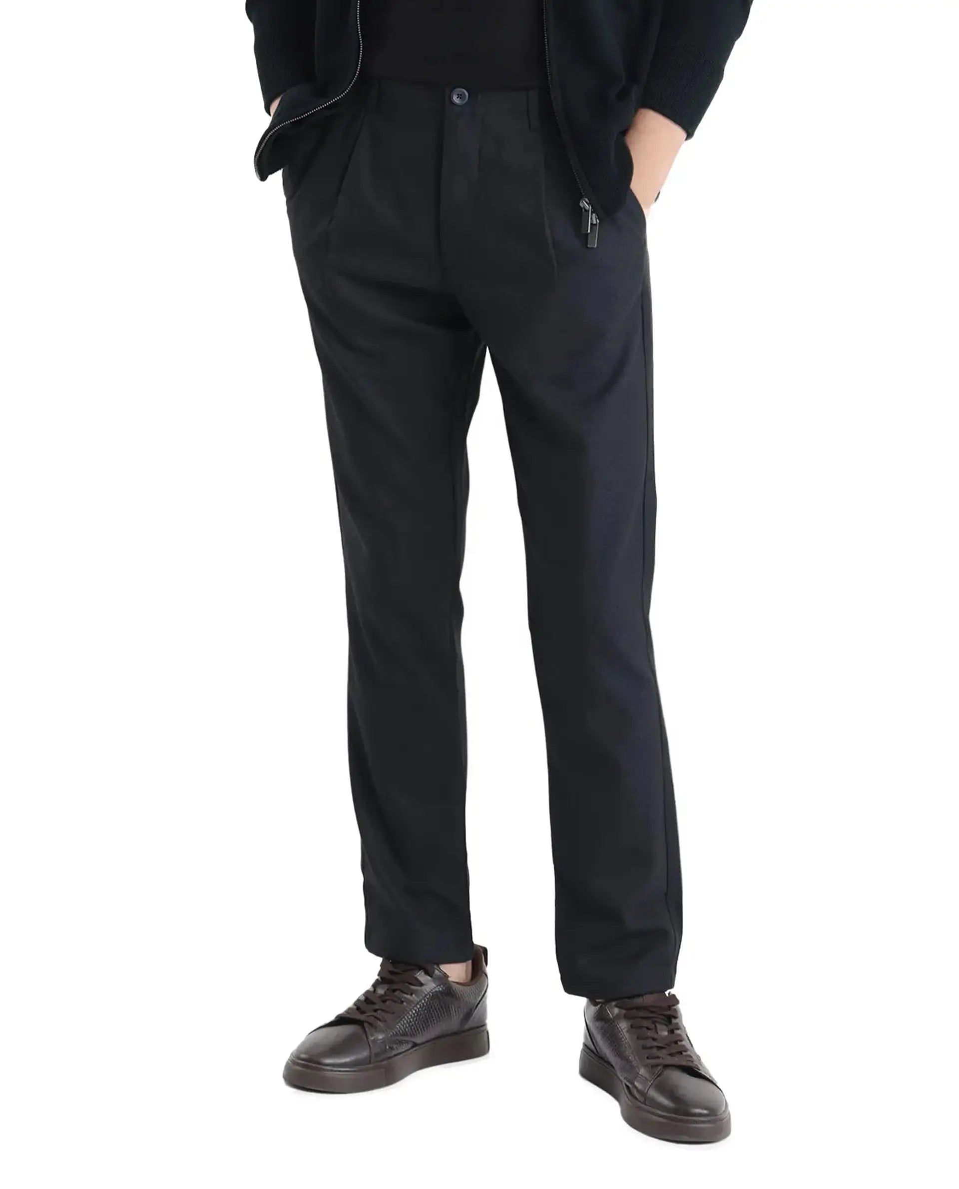 Rare Rabbit Men's Tula Navy Cotton Plain Relaxed Fit Trouser