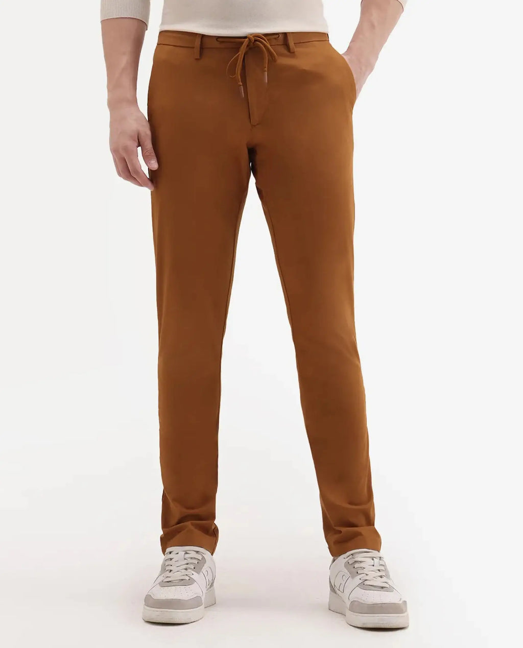 Rare Rabbit Men's Water Orange Cotton Plain Slim Fit Trouser
