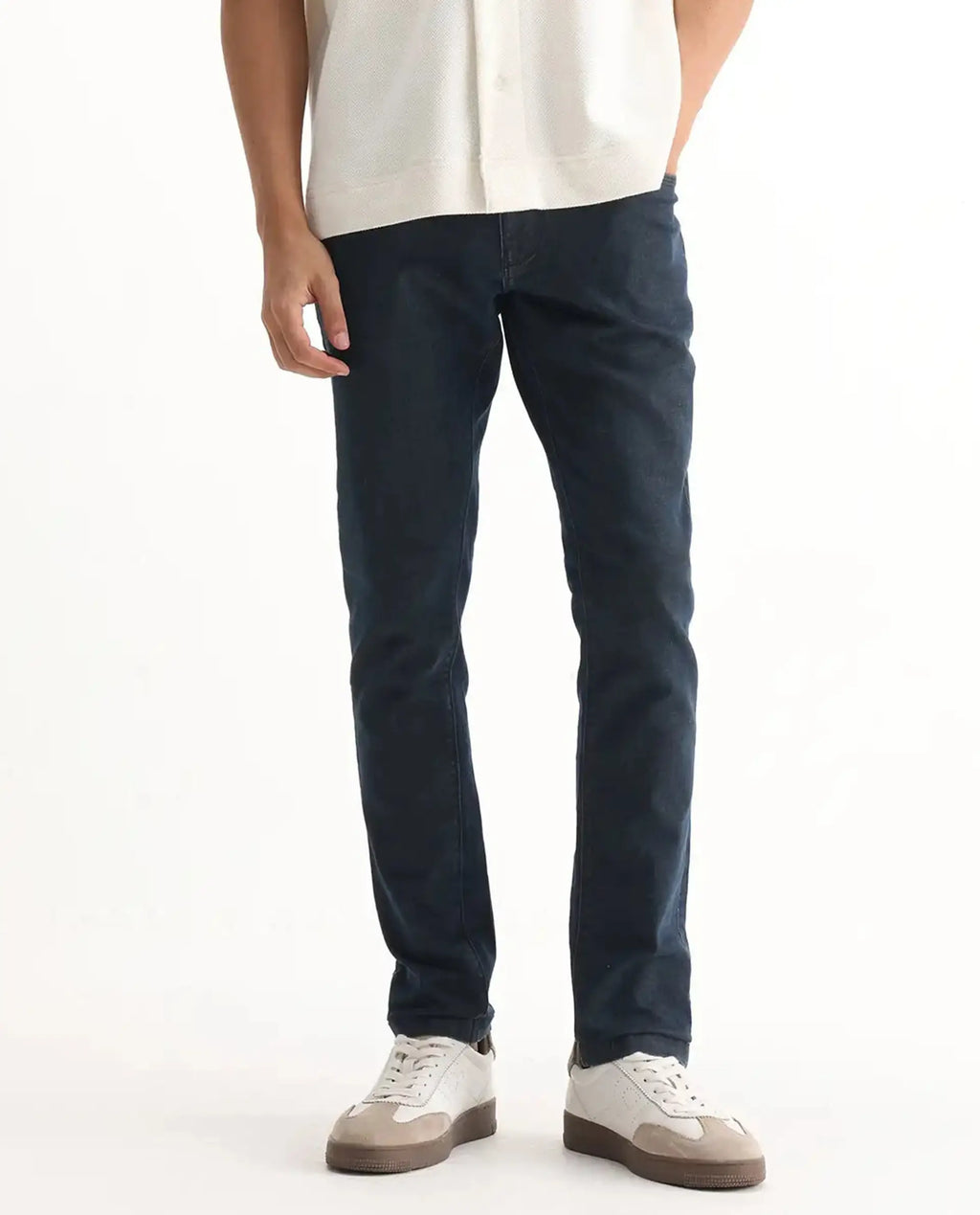 Rare Rabbit Men's Wells Navy Cotton Plain Hawk Slim Fit Jeans