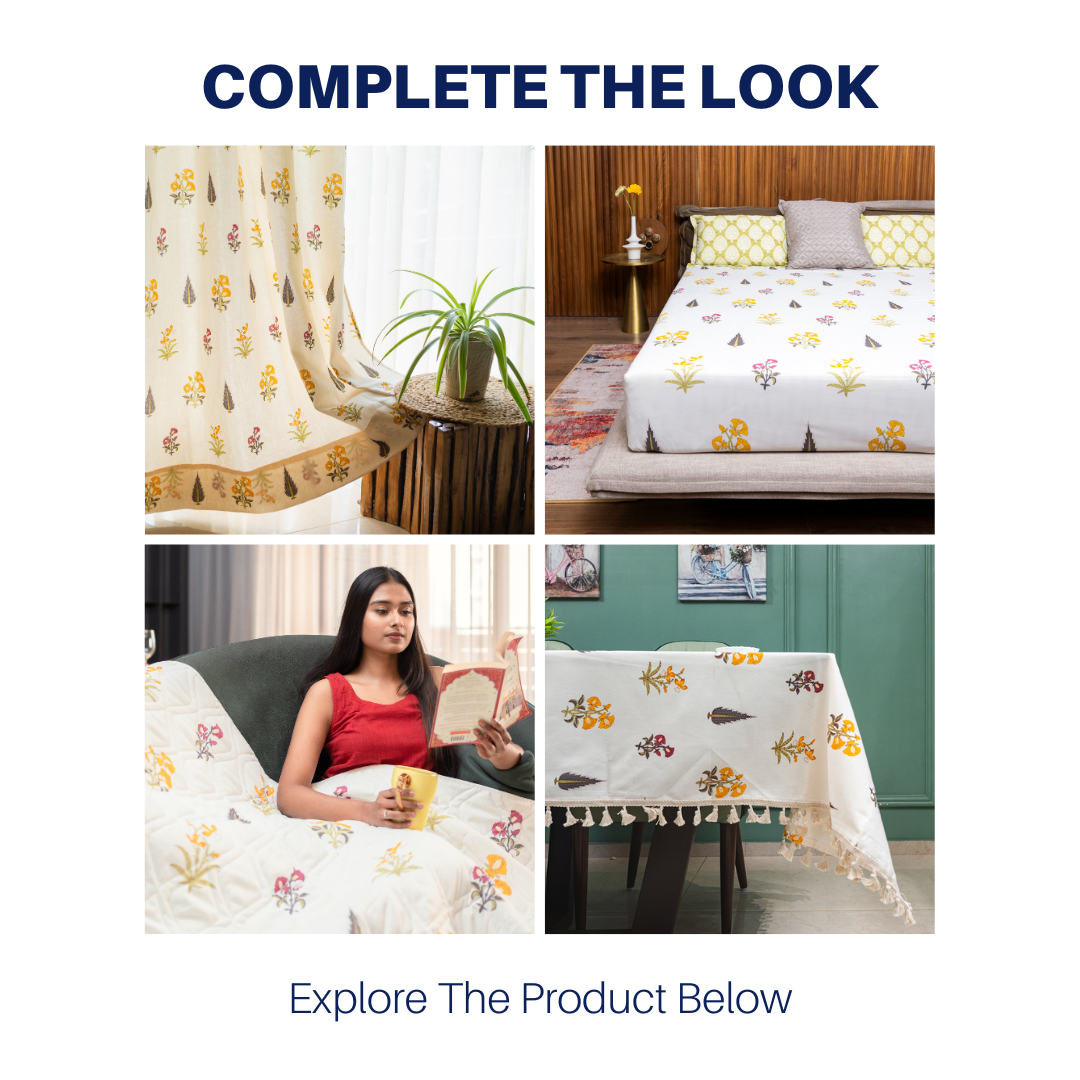 220 TC 100% Cotton printed bedsheet - High Garden Yellow