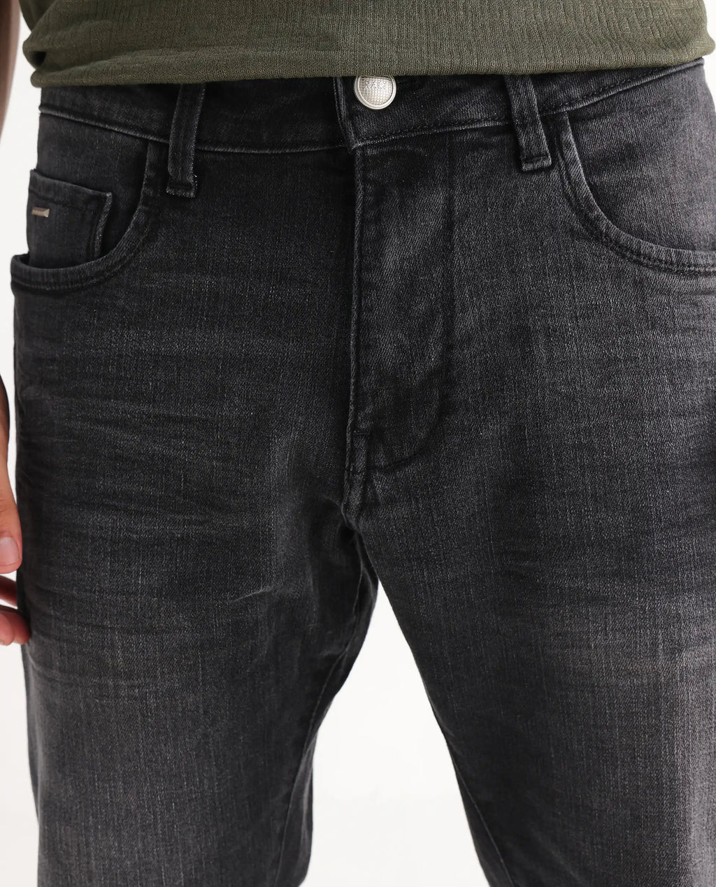 Rare Rabbit Men's Ian Grey Cotton Blend Plain Hawk Slim Fit Jeans