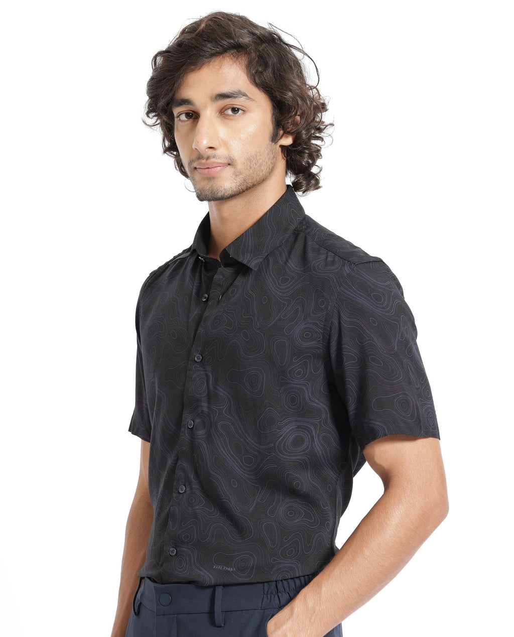 Rare Rabbit Men's Ignitee Ss Black Cotton Abstract Print Regular Fit Half Sleeve Collared Shirt