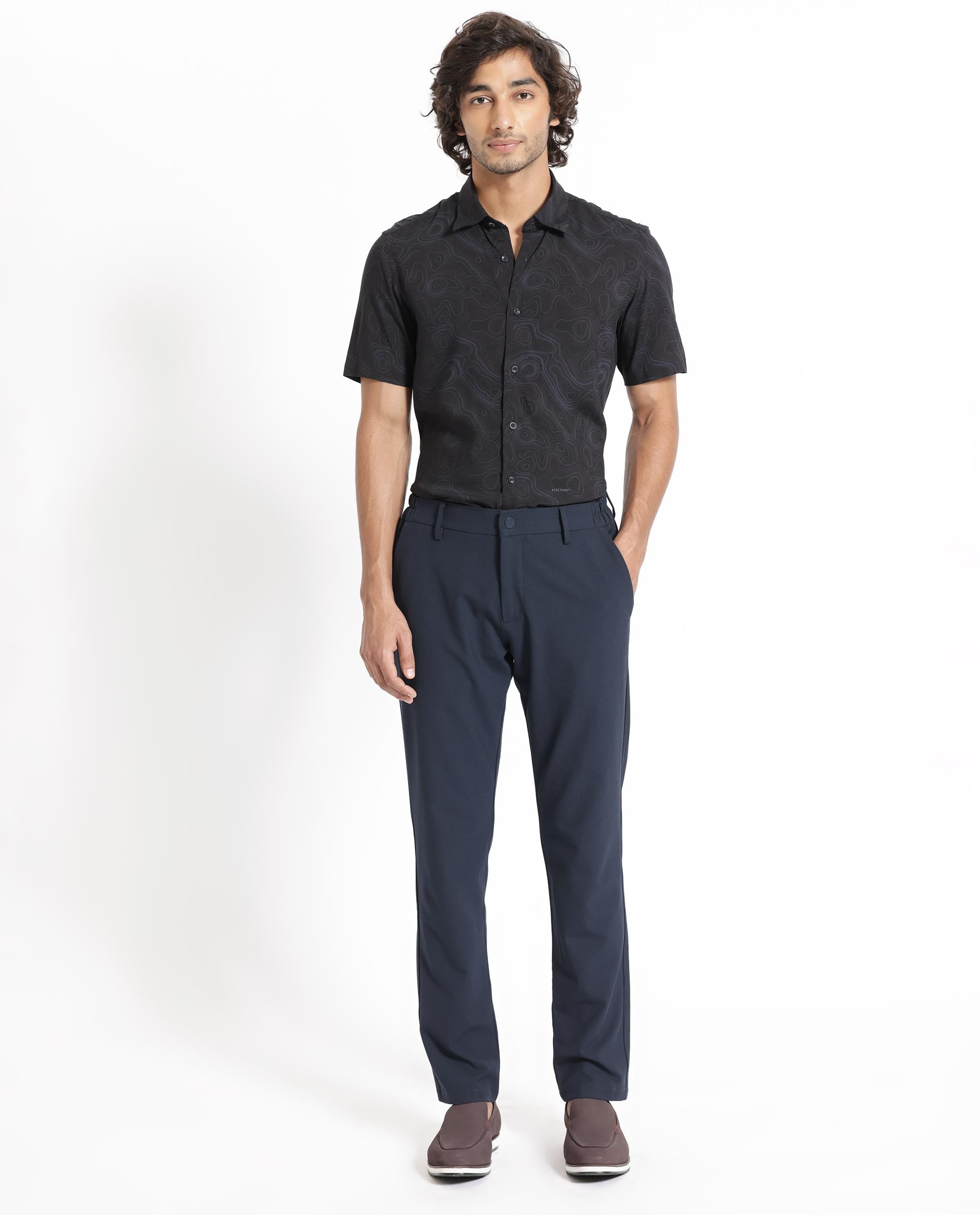 Rare Rabbit Men's Ignitee Ss Black Cotton Abstract Print Regular Fit Half Sleeve Collared Shirt