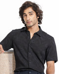 Rare Rabbit Men's Ignitee Ss Black Cotton Abstract Print Regular Fit Half Sleeve Collared Shirt