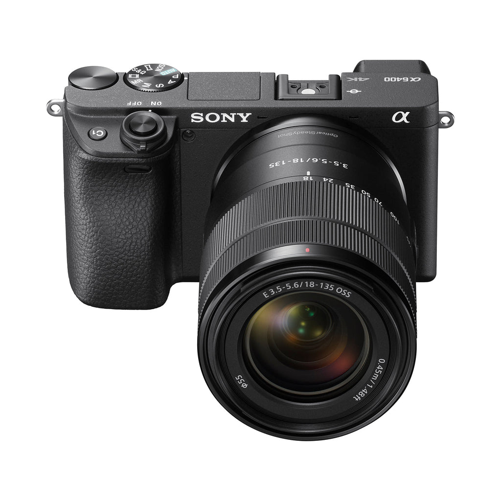 Sony Alpha 6400 E-mount Camera with APS-C Sensor (ILCE-6400M) | 24.2 MP Mirrorless Camera, 11 FPS, 4K/30p with a 18-135mm Power Zoom lens.