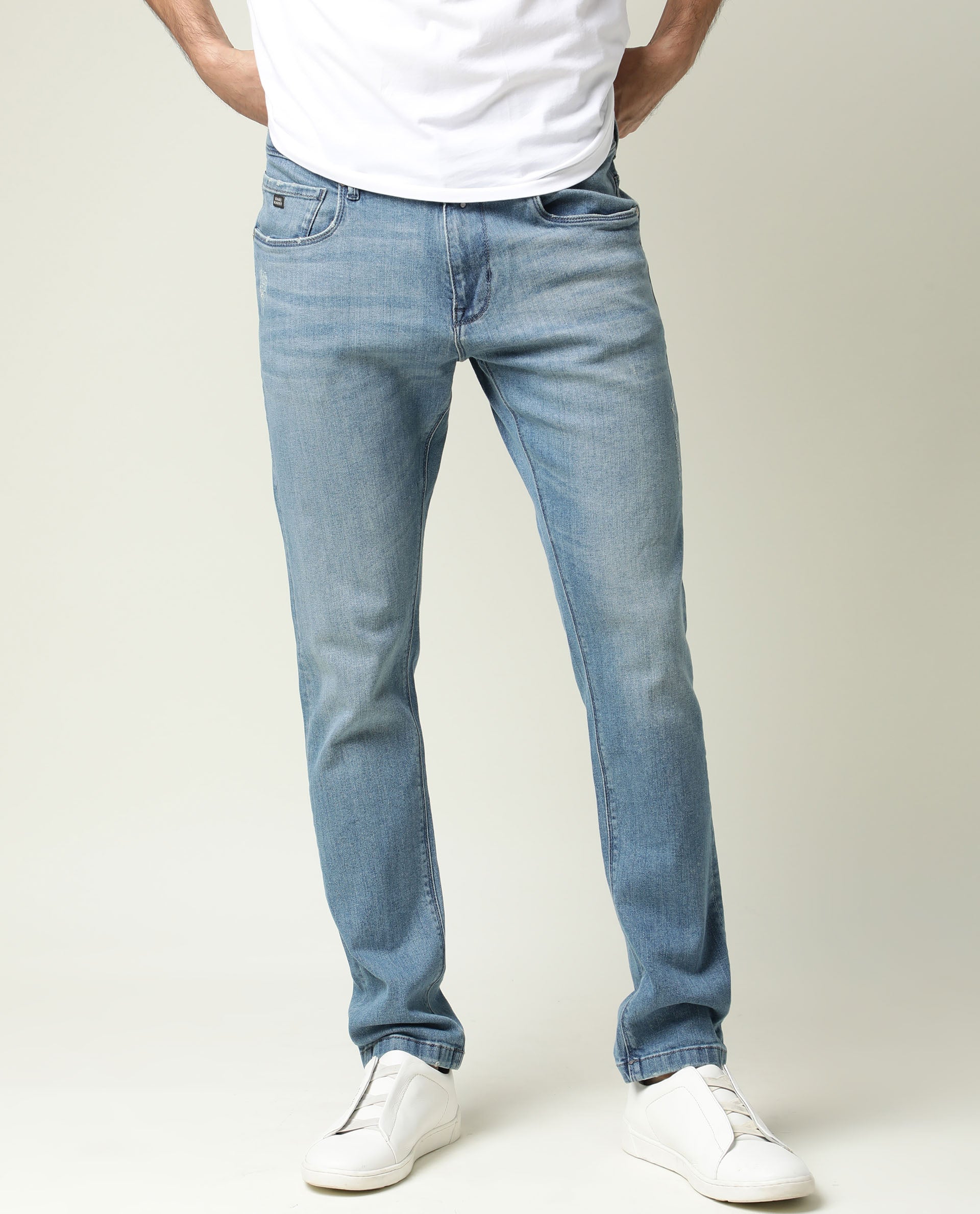 Rare Rabbit Men's Rug-2 Light Blue Cotton Plain Hawk Slim Fit Jeans