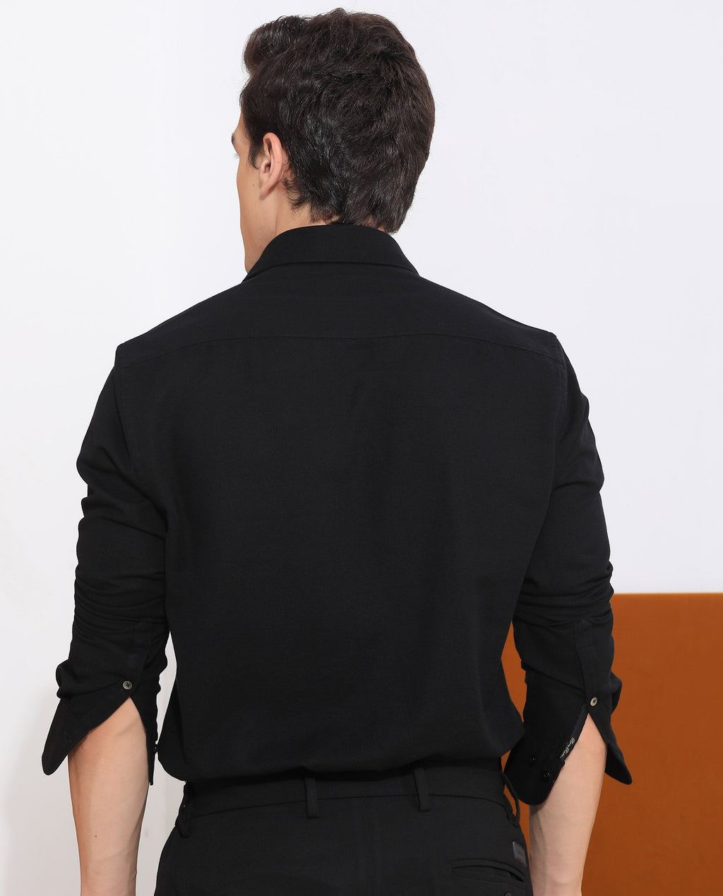 Rare Rabbit Men's Otago Black Cotton Plain Regular Fit Full Sleeve Collared Shirt