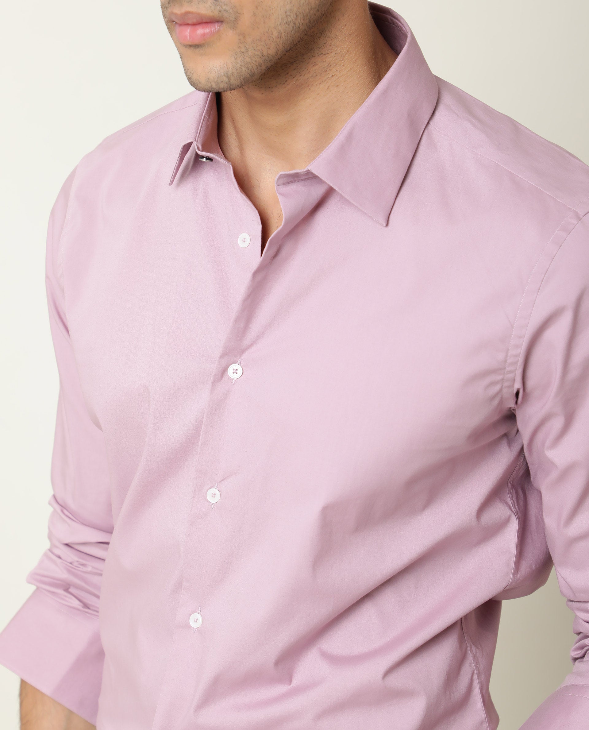 Rare Rabbit Men's Neutons Pink Cotton Plain Regular Fit Full Sleeve Collared Shirt