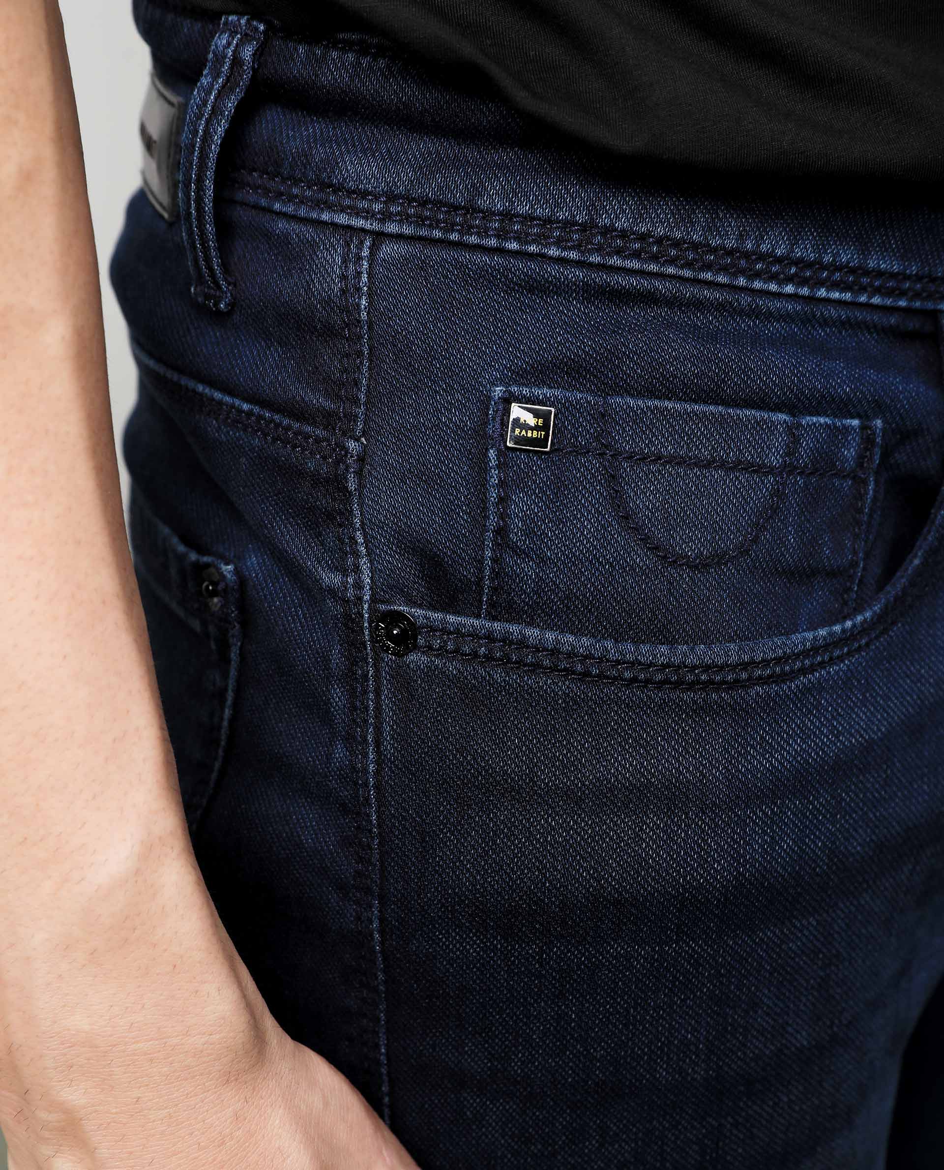 Rare Rabbit Men's Chevillon Dark Navy Cotton Plain Hawk Slim Fit Jeans