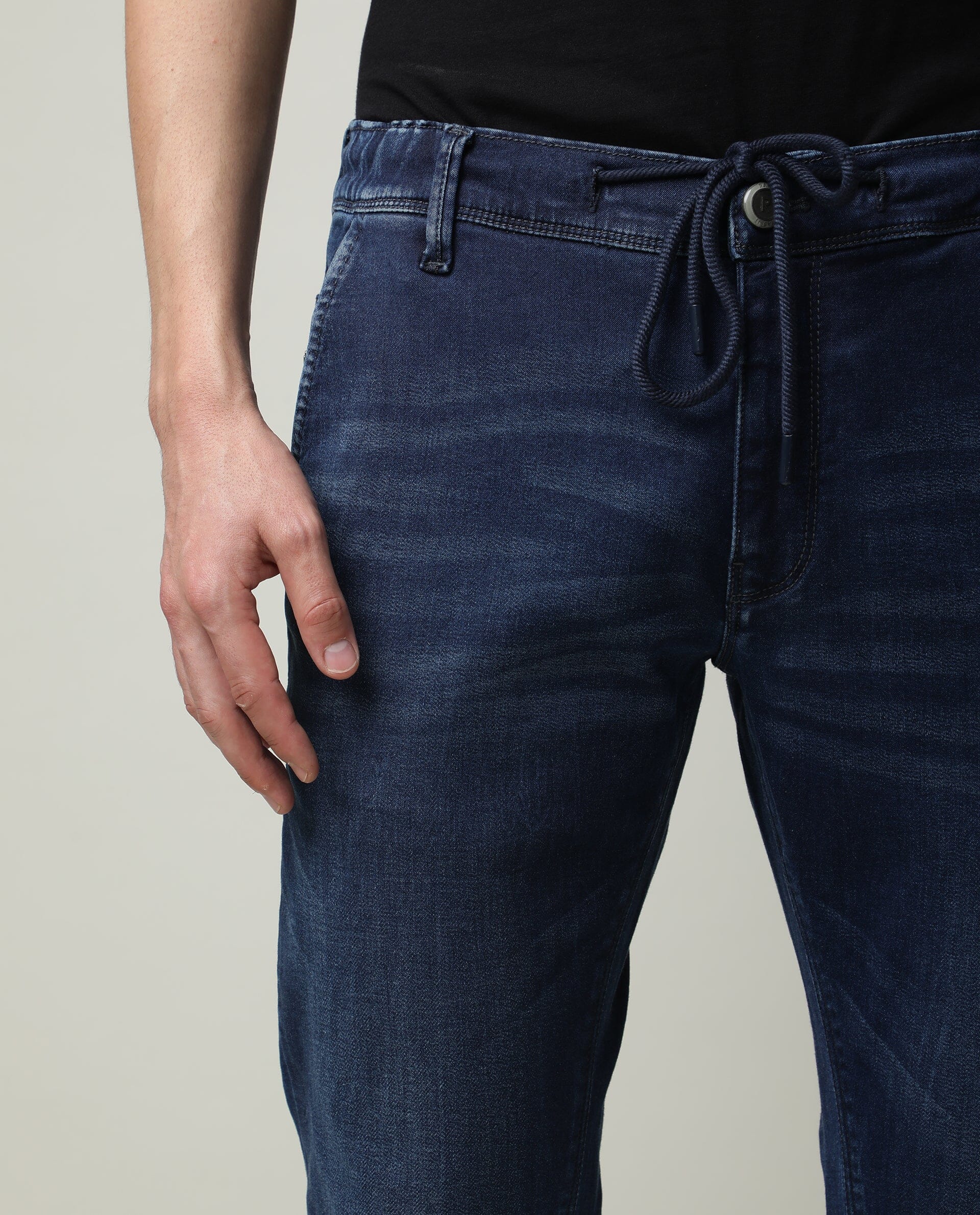 Rare Rabbit Men's Sevilla Navy Plain Morris Regular Fit Jeans