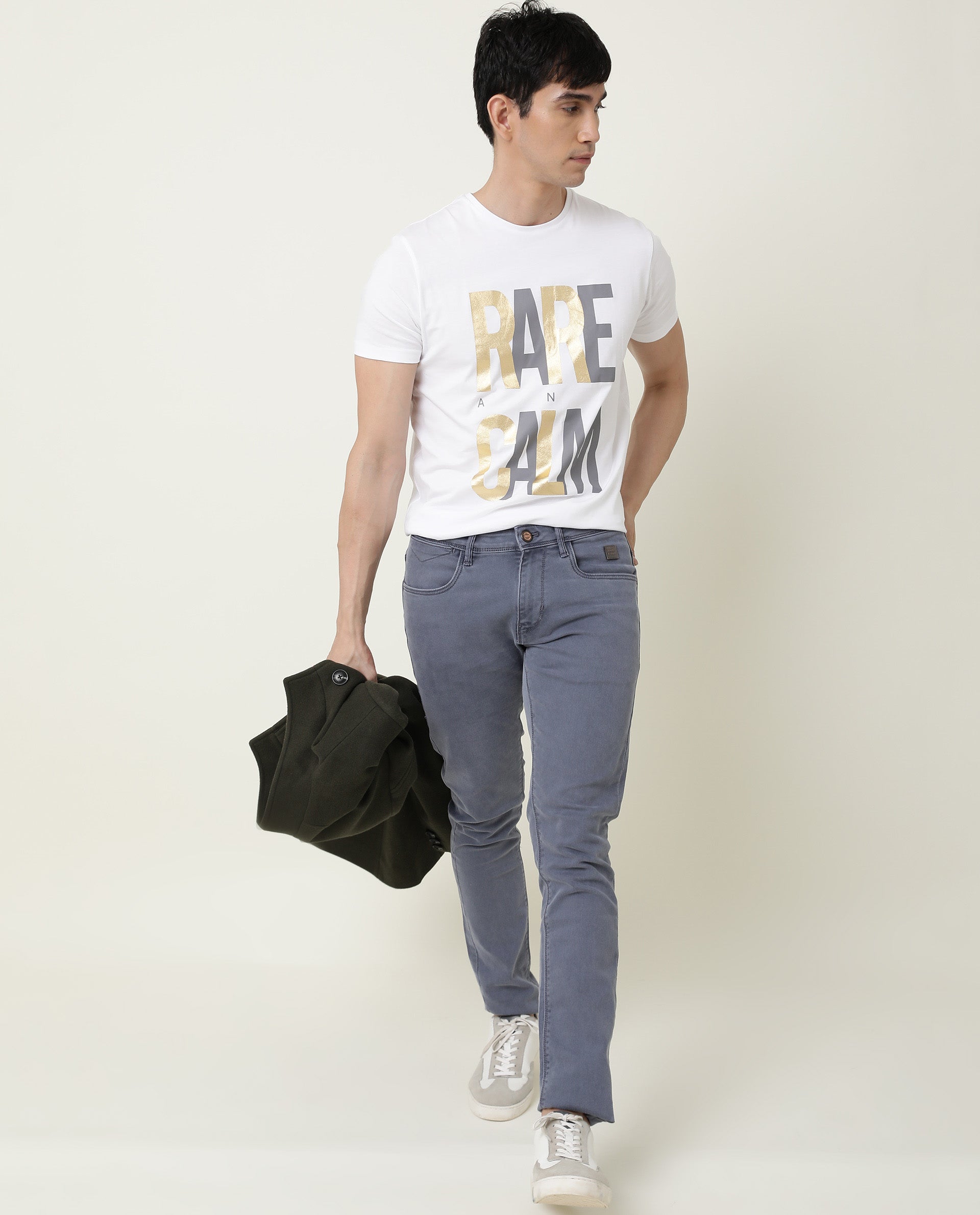 Rare Rabbit Men's Luna Lilac Cotton Plain Hawk Slim Fit Jeans