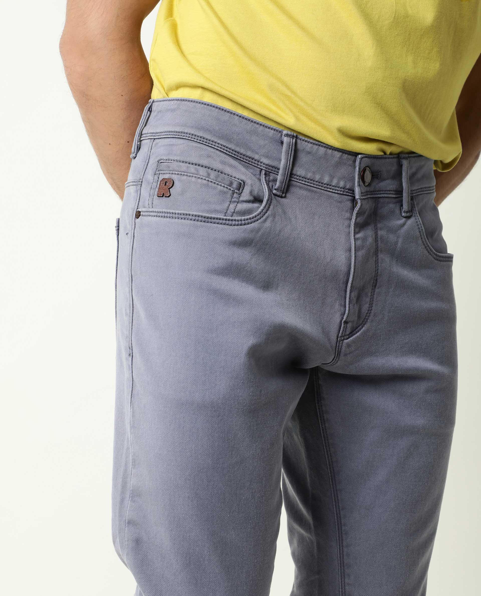 Rare Rabbit Men's Vigo Purple Cotton Plain Hawk Slim Fit Jeans