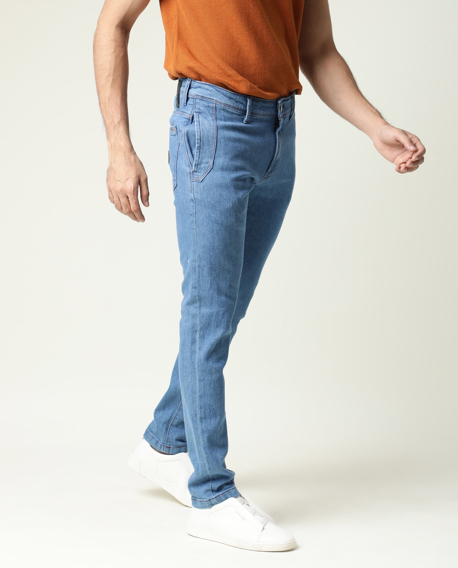 Rare Rabbit Men's Midtas Blue Cotton Plain Hawk Slim Fit Jeans