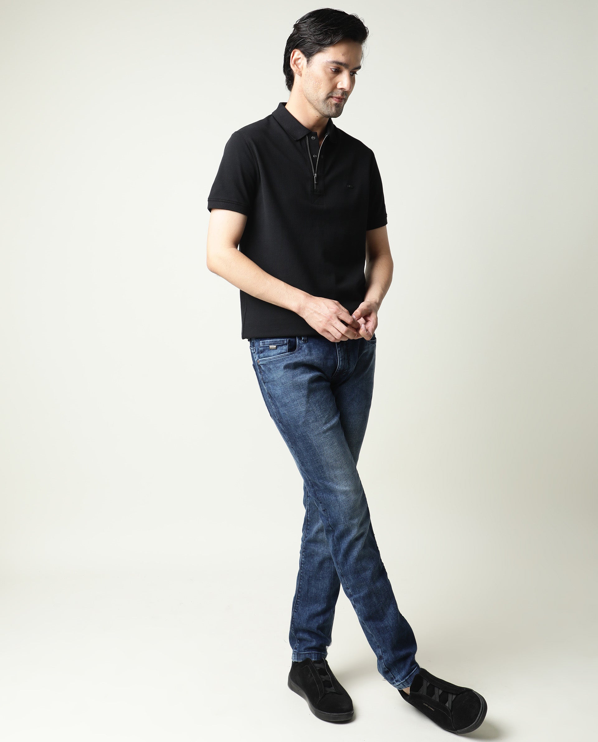 Rare Rabbit Men's Cube Blue Cotton Plain Hawk Slim Fit Jeans