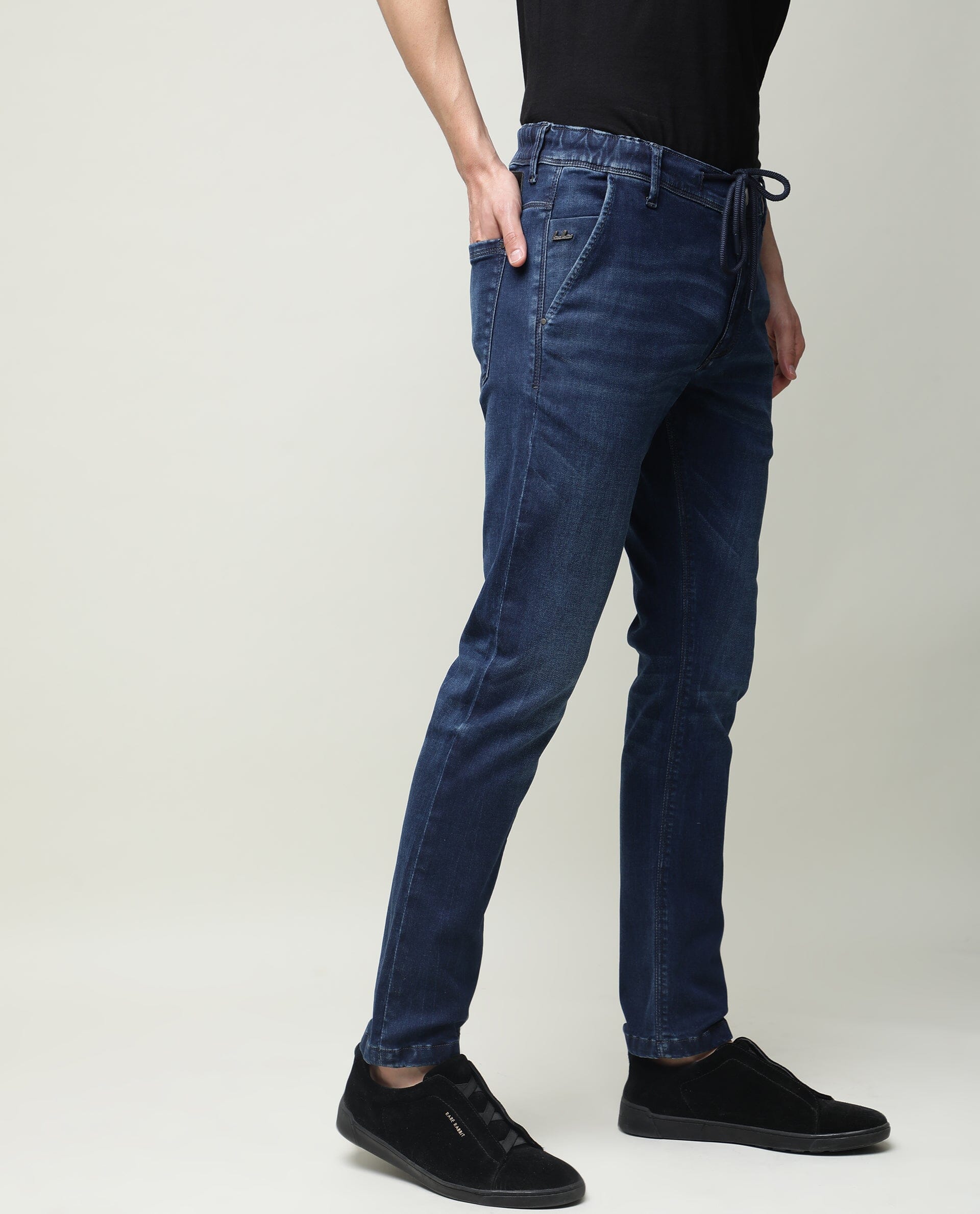Rare Rabbit Men's Sevilla Navy Plain Morris Regular Fit Jeans