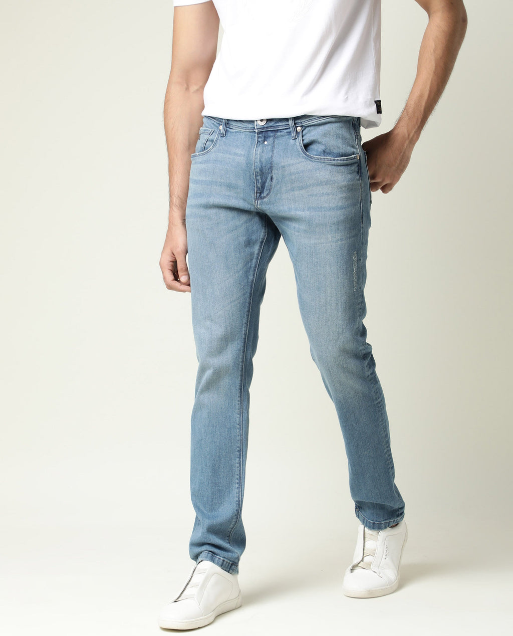 Rare Rabbit Men's Rug-2 Light Blue Cotton Plain Hawk Slim Fit Jeans