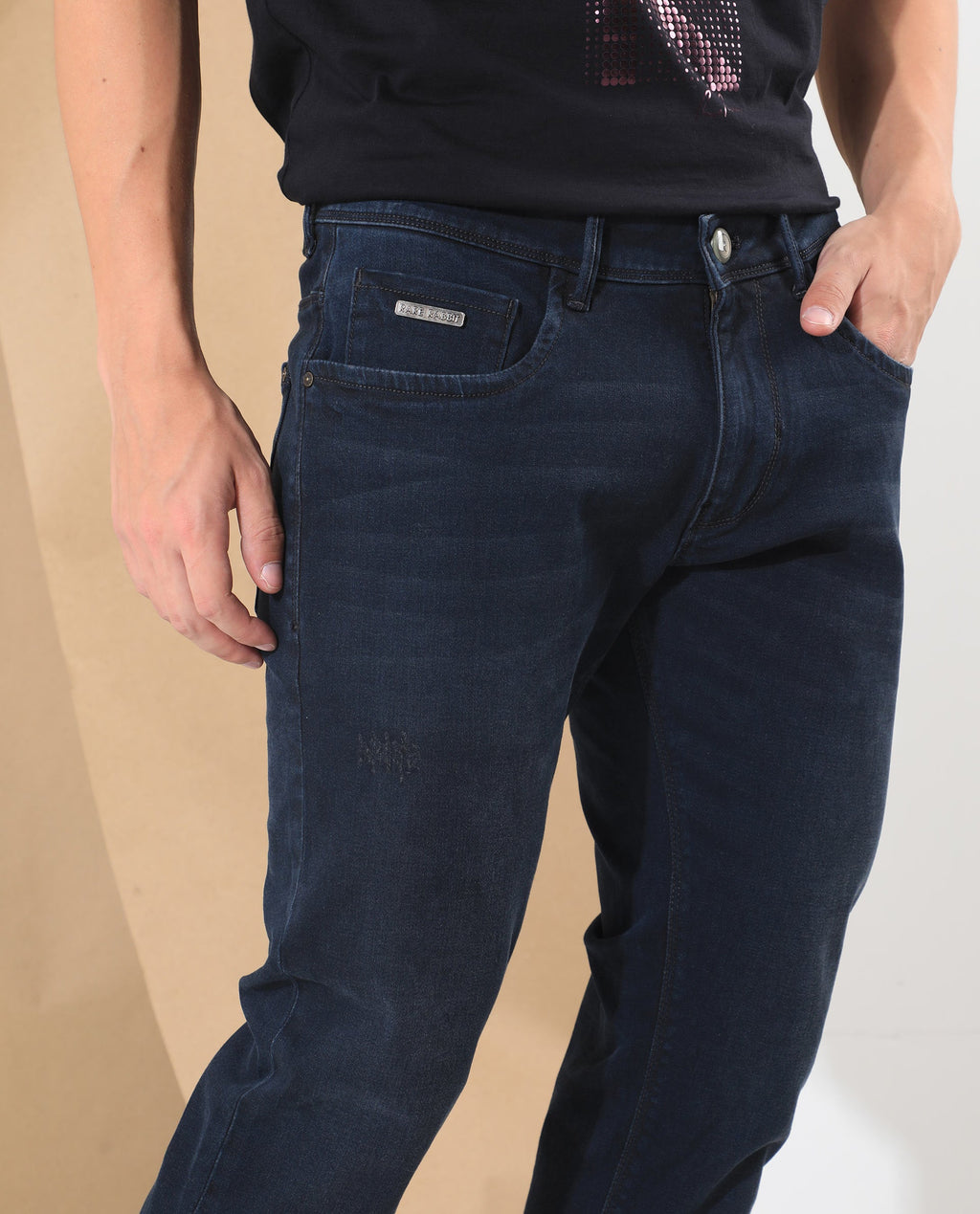 Rare Rabbit Men's Bray Blue Cotton Plain Hawk Slim Fit Jeans
