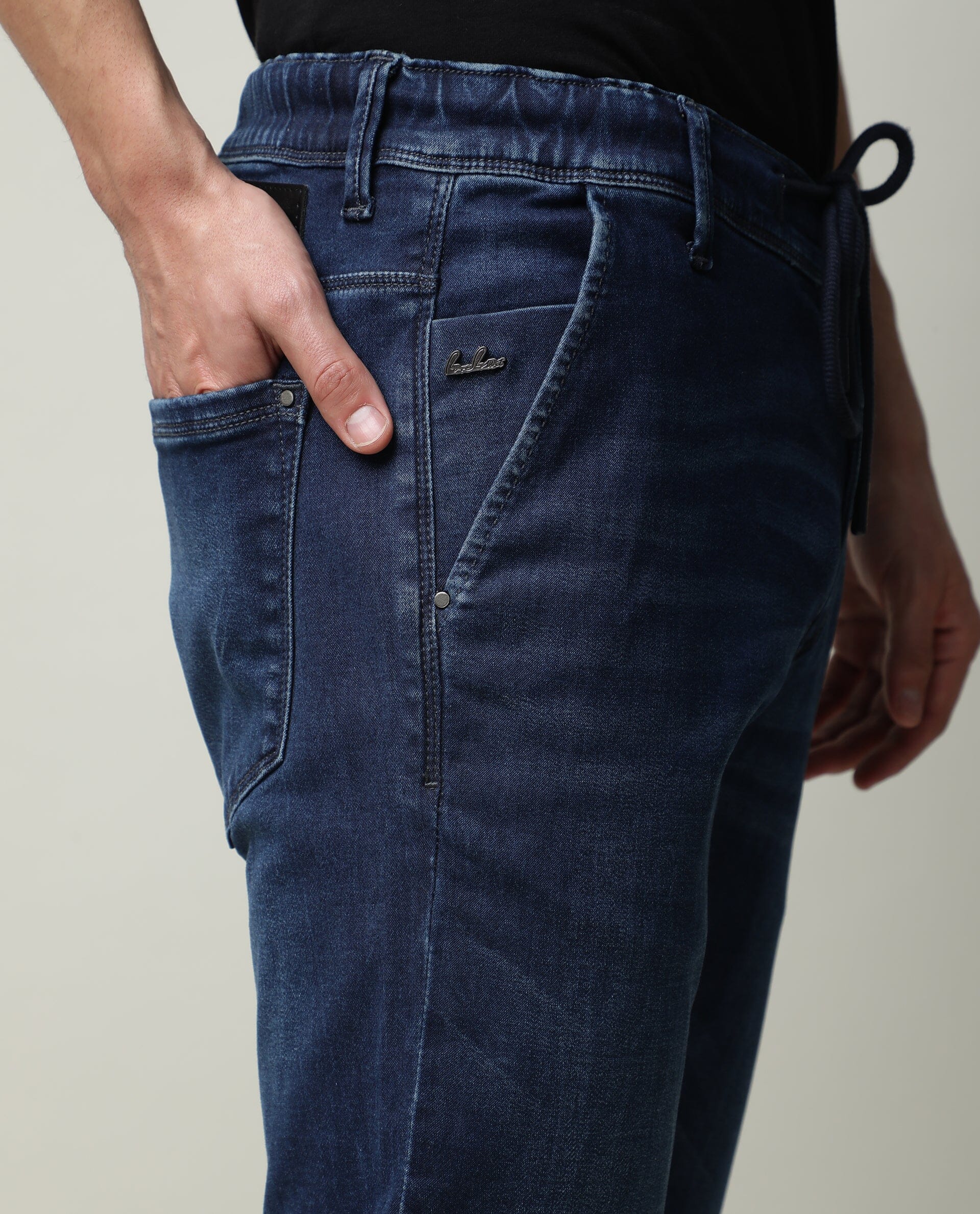 Rare Rabbit Men's Sevilla Navy Plain Morris Regular Fit Jeans
