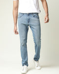 Rare Rabbit Men's Rug-2 Light Blue Cotton Plain Hawk Slim Fit Jeans