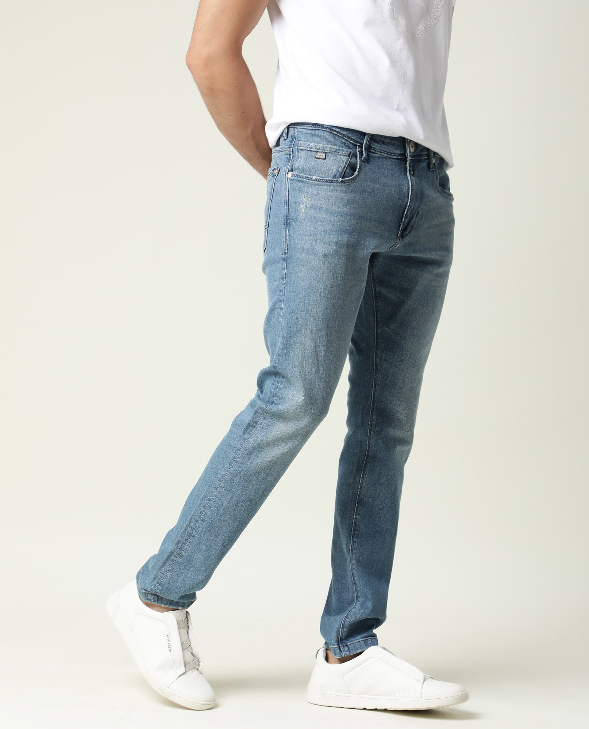 Rare Rabbit Men's Rug-2 Light Blue Cotton Plain Hawk Slim Fit Jeans
