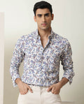Rare Rabbit Men's Lambos White Cotton Printed Regular Fit Full Sleeve Collared Shirt
