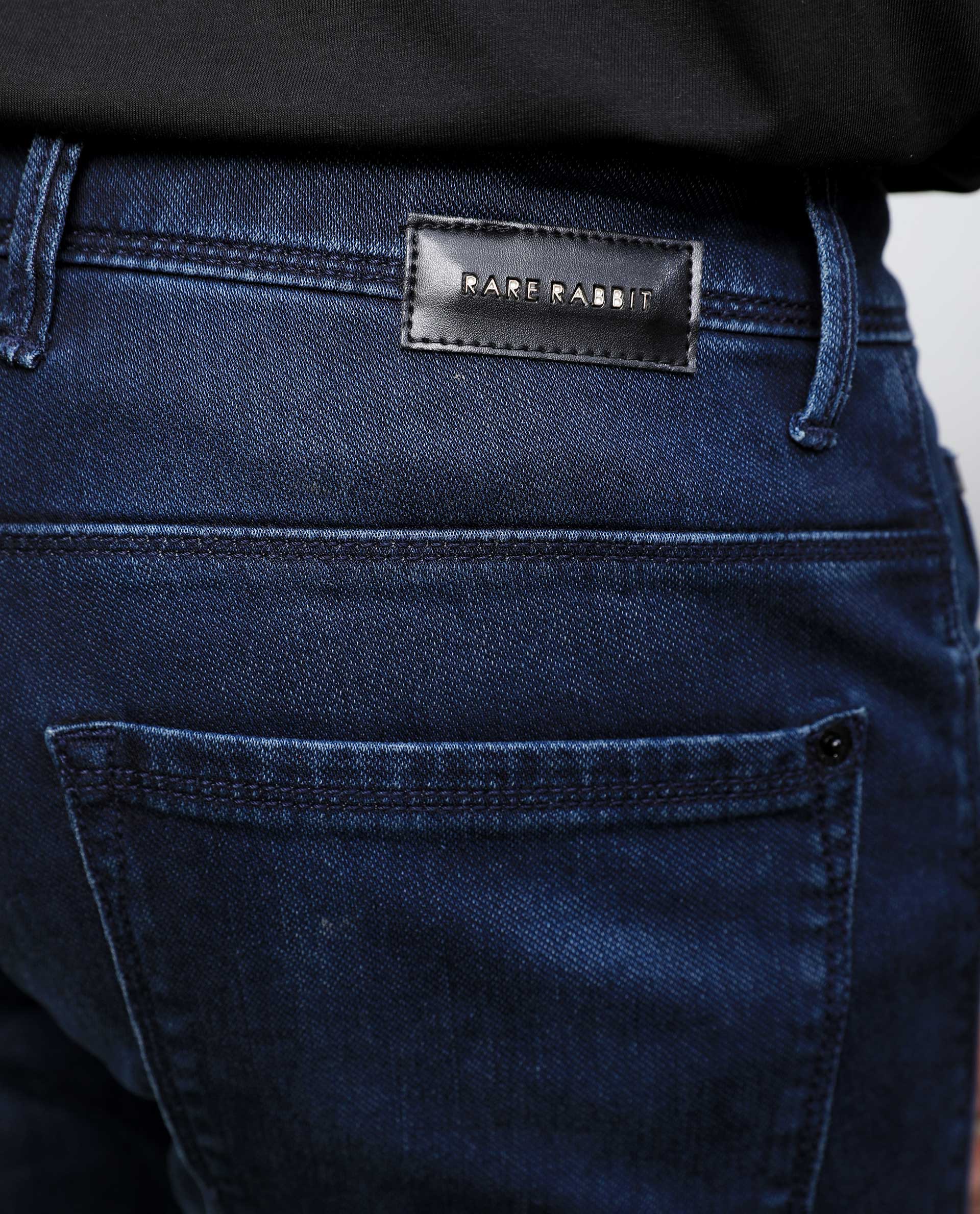 Rare Rabbit Men's Chevillon Dark Navy Cotton Plain Hawk Slim Fit Jeans