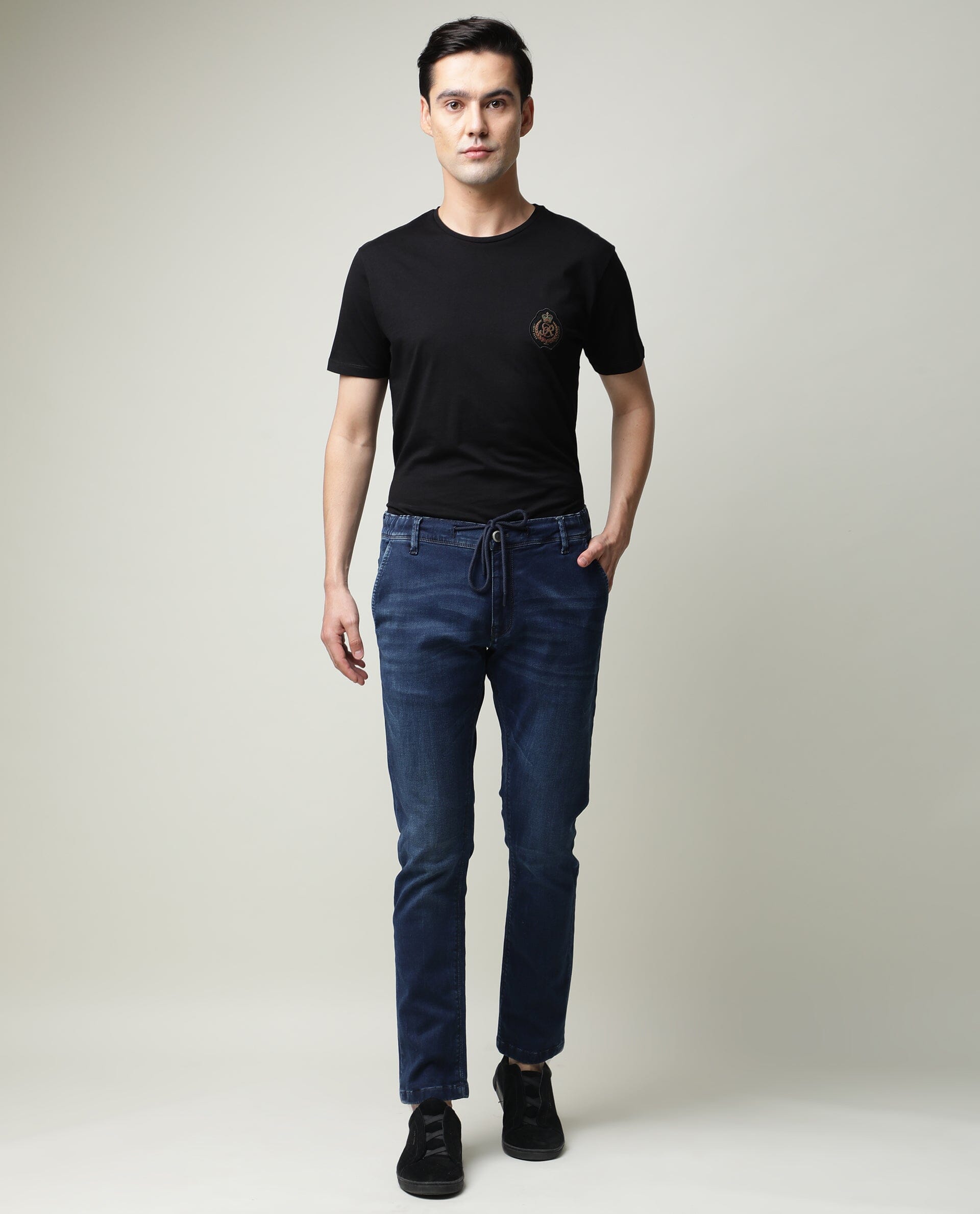 Rare Rabbit Men's Sevilla Navy Plain Morris Regular Fit Jeans