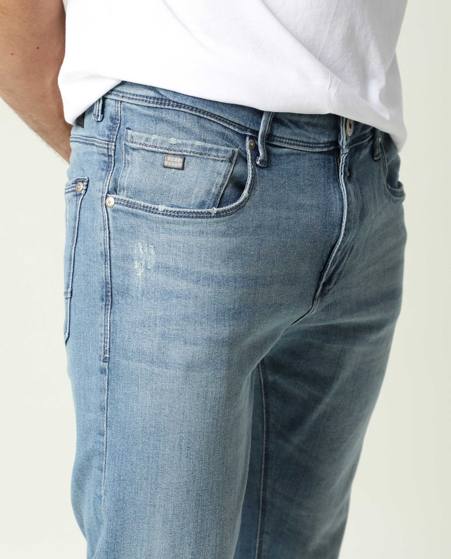 Rare Rabbit Men's Rug-2 Light Blue Cotton Plain Hawk Slim Fit Jeans