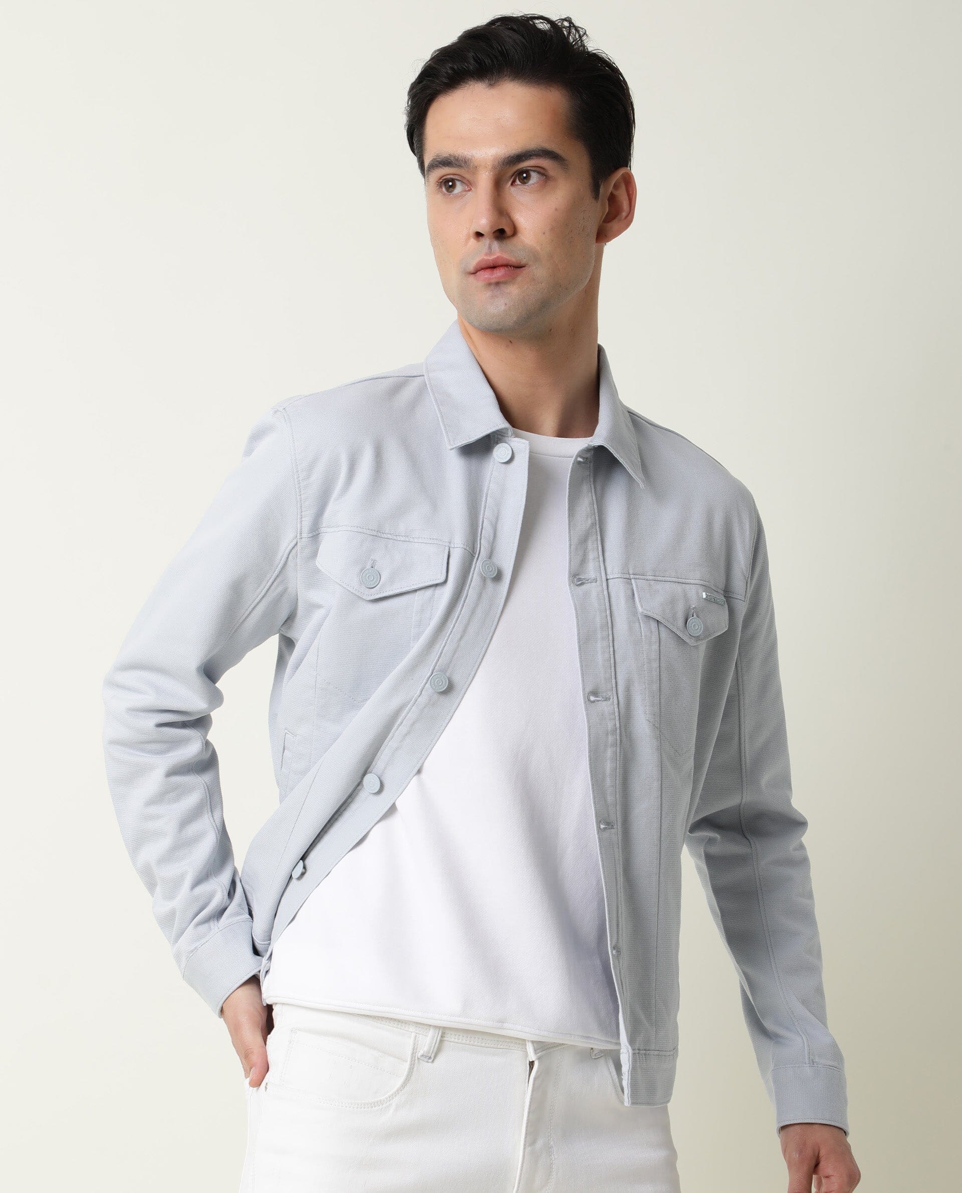 Rare Rabbit Men's Vintage Blue Cotton Plain Regular Fit Full Sleeve Spread Collar Jacket