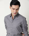 Rare Rabbit Men's Corpo-Zander Grey Cotton Regular Fit Full Sleeve Spread Collar Shirt