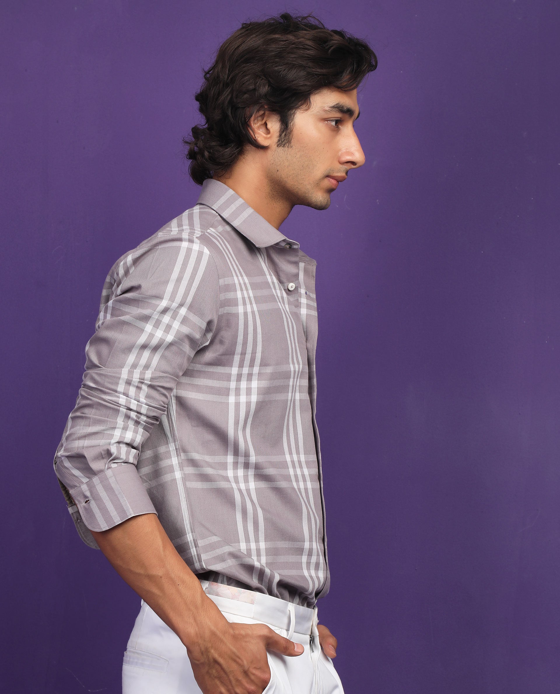 Rare Rabbit Men's Carnet Dusky Purple Cotton Checked Print Regular Fit Full Sleeve Collared Shirt