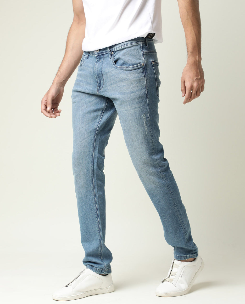 Rare Rabbit Men's Rug-2 Light Blue Cotton Plain Hawk Slim Fit Jeans