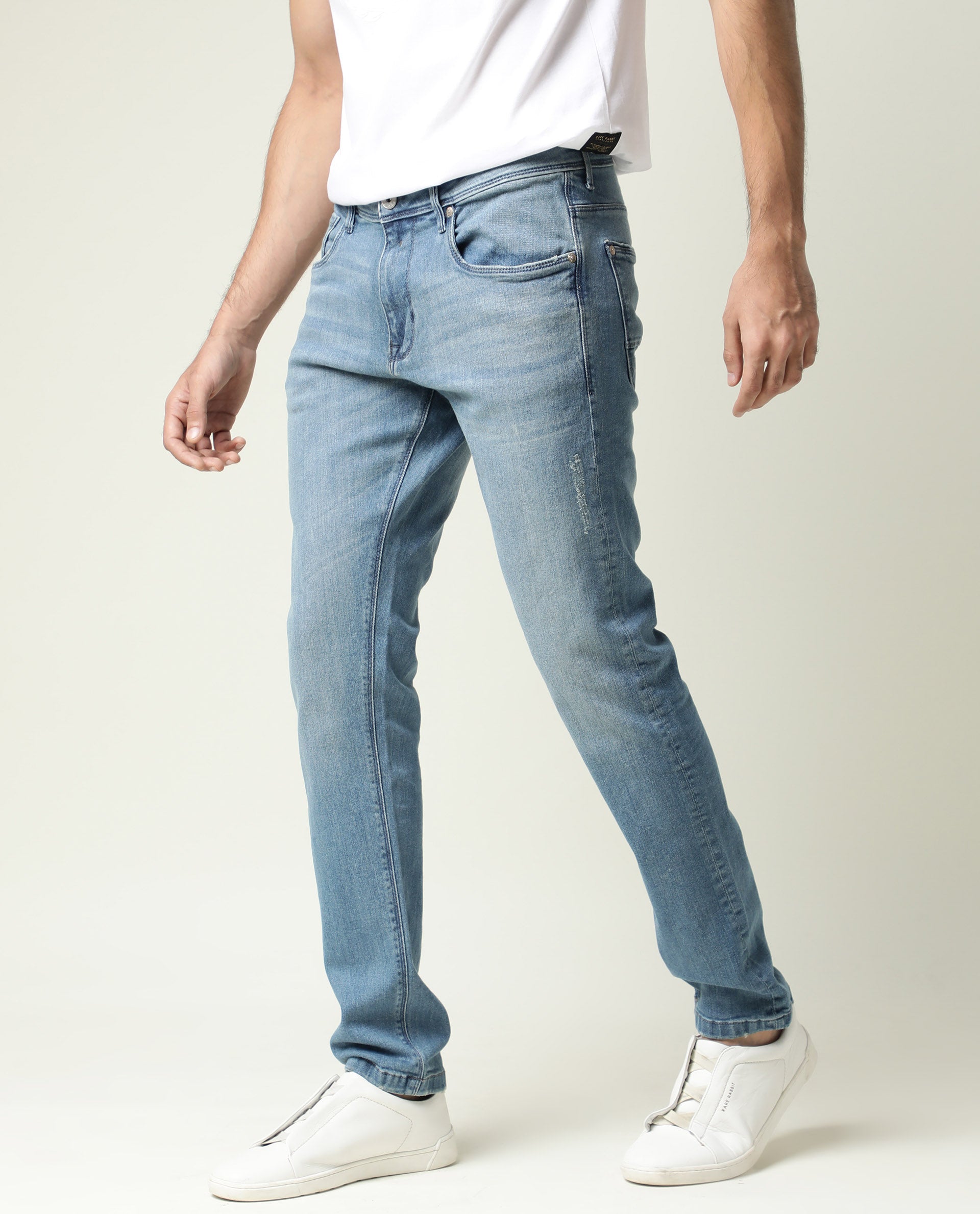 Rare Rabbit Men's Rug-2 Light Blue Cotton Plain Hawk Slim Fit Jeans