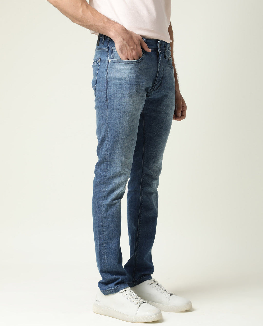 Rare Rabbit Men's Matt-2 Blue Cotton Plain Hawk Slim Fit Jeans