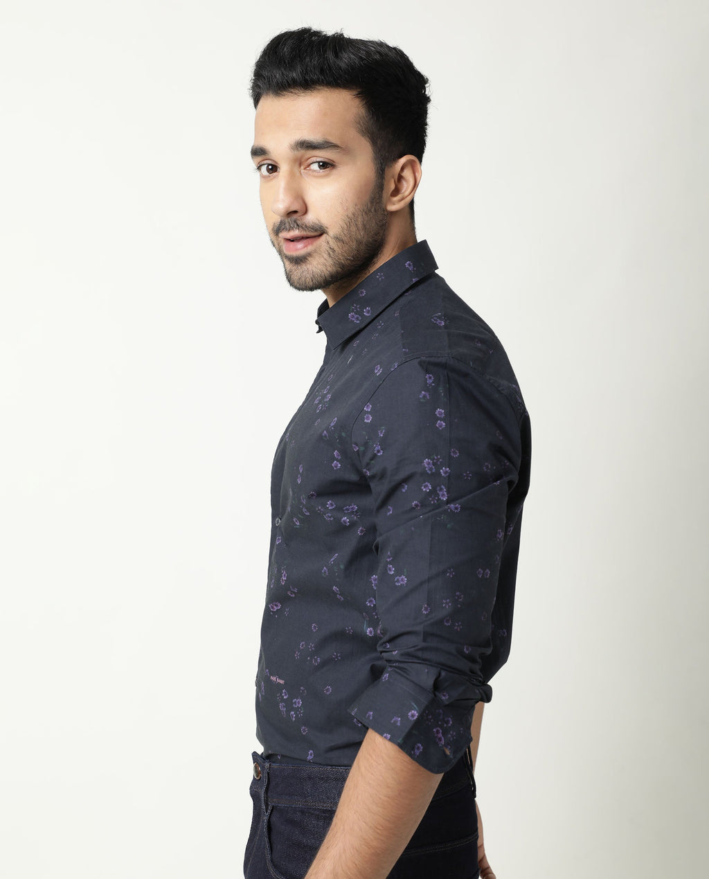 Rare Rabbit Men's Itxy Navy Cotton Graphic Print Regular Fit Full Sleeve Collared Shirt