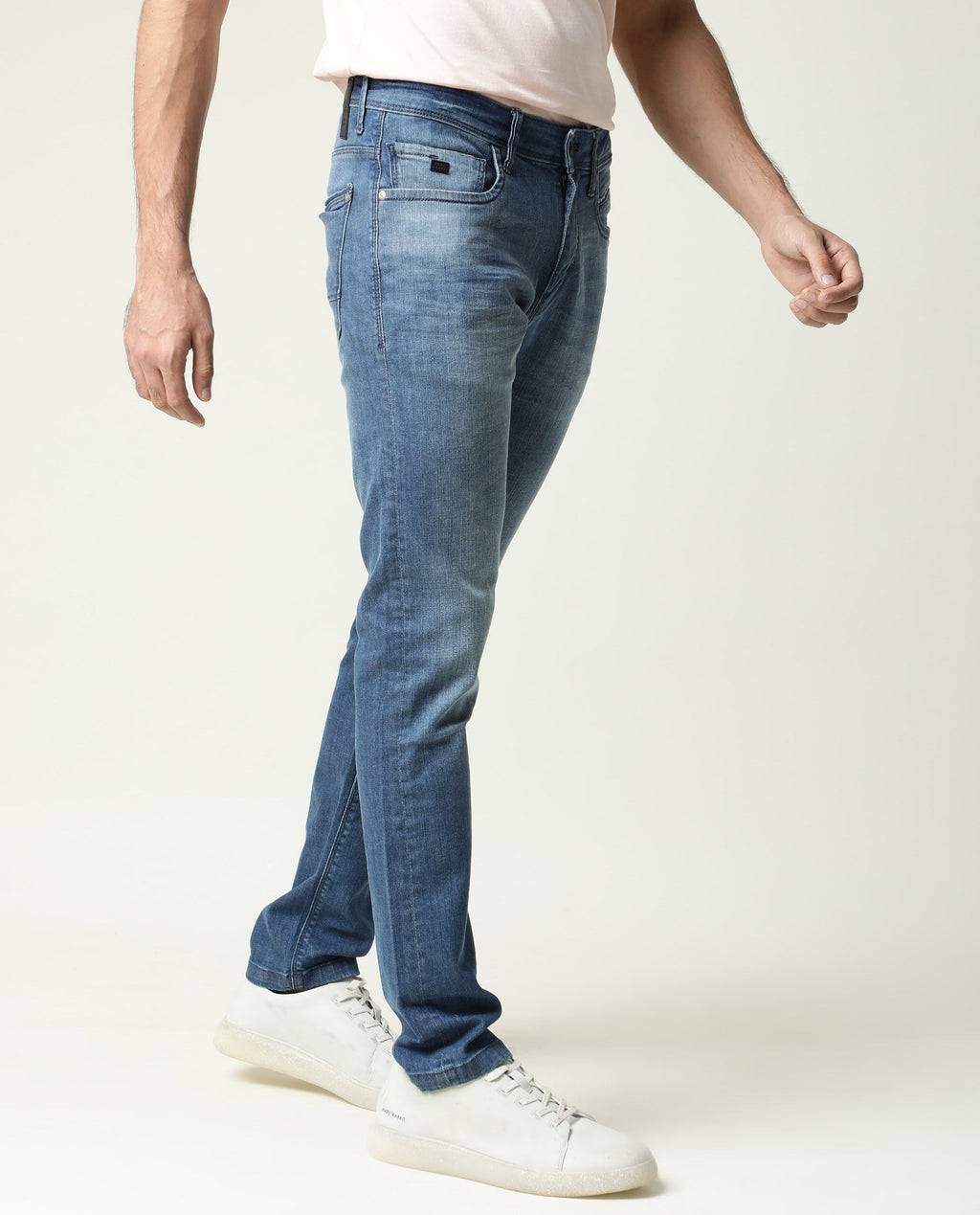 Rare Rabbit Men's Matt-2 Blue Cotton Plain Hawk Slim Fit Jeans