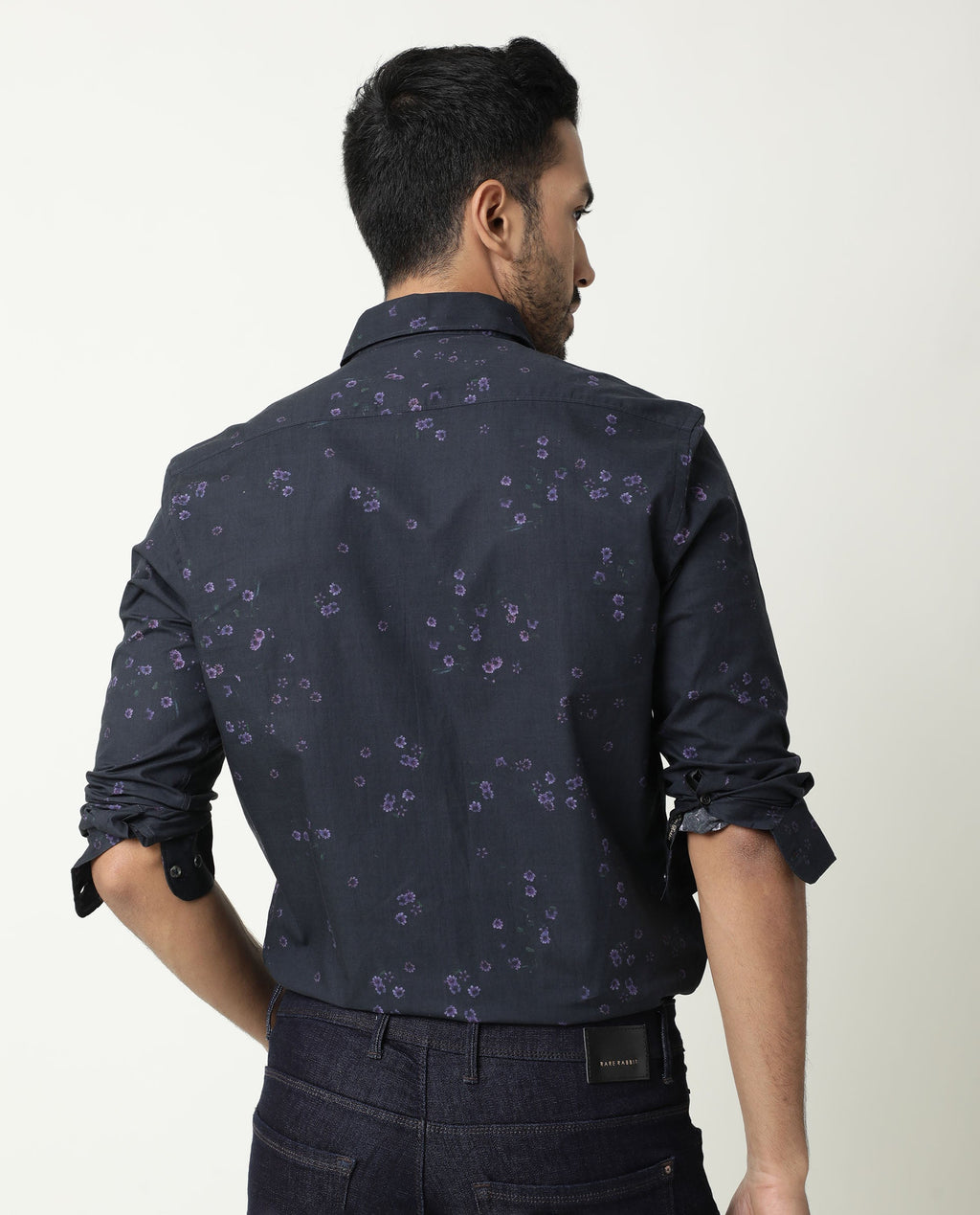 Rare Rabbit Men's Itxy Navy Cotton Graphic Print Regular Fit Full Sleeve Collared Shirt